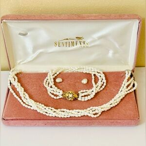 NWT Sentiments Vintage 5 Strands Necklace Set , Genuine Freshwater Pearls